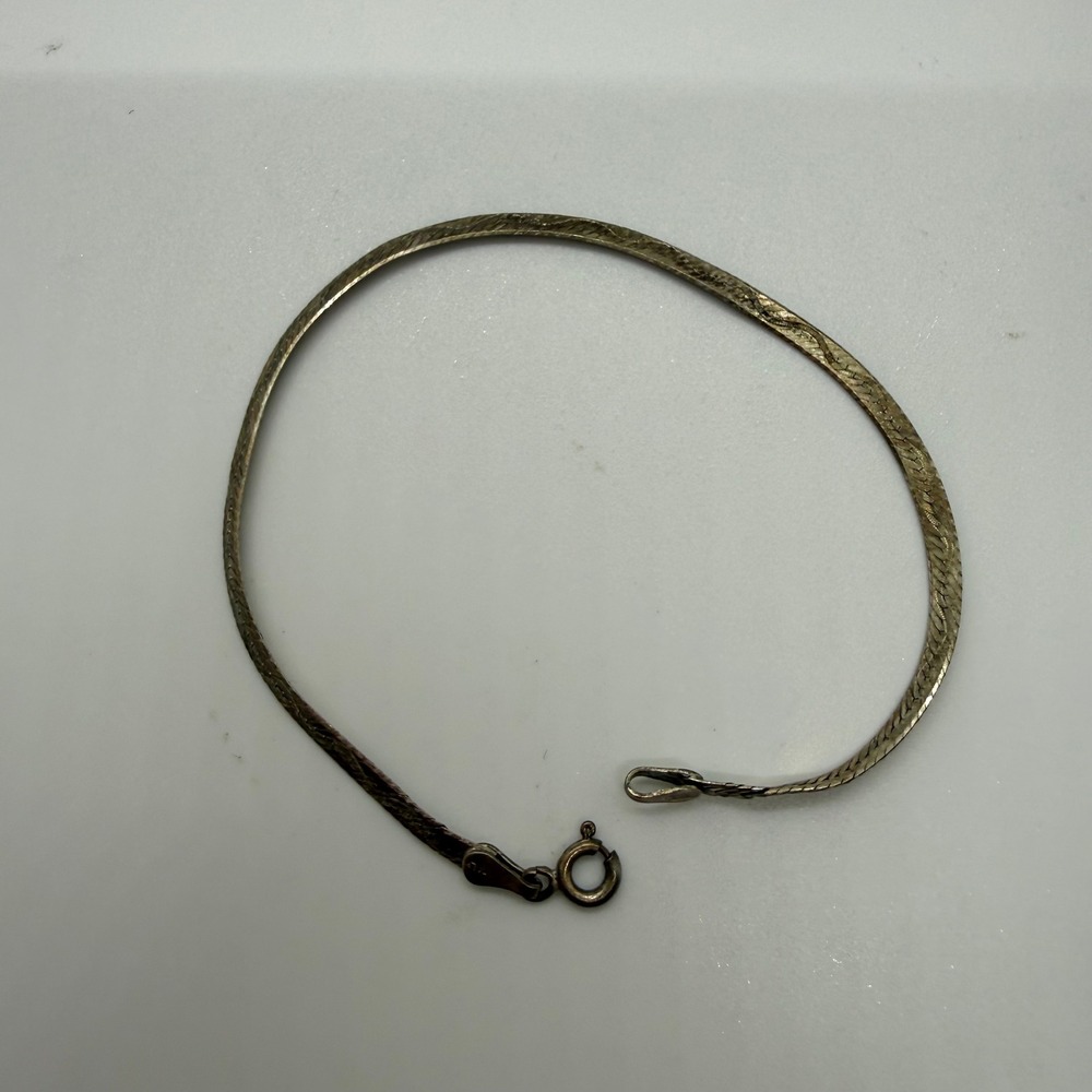 Vintage Italy 925 Sterling Silver Herringbone Flat Link Chain Bracelet 7 Inch